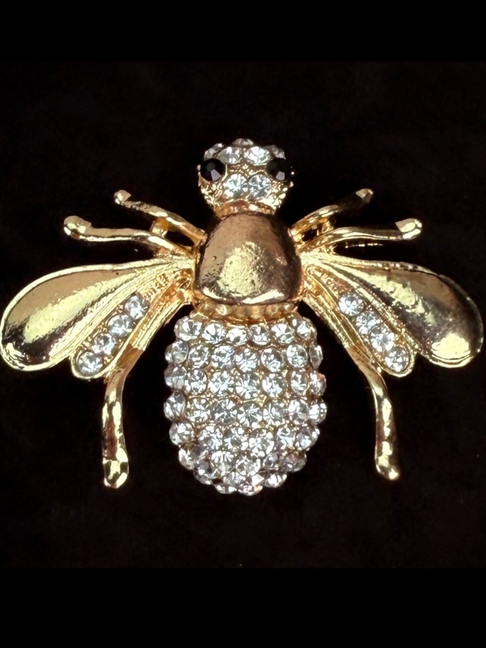Beautiful, brushed goldtone, bling bee beetle brooch pin